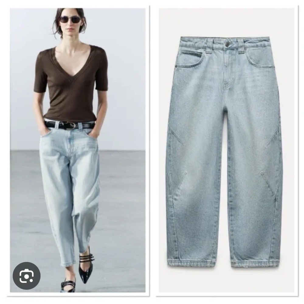 Zara Barrel Legs Blue Ankle Cropped Jeans